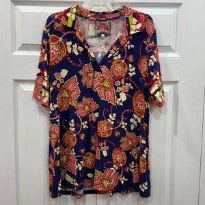 Johnny Was Montreux Polo Swing Tunic Top navy blue/multicolour floral Large